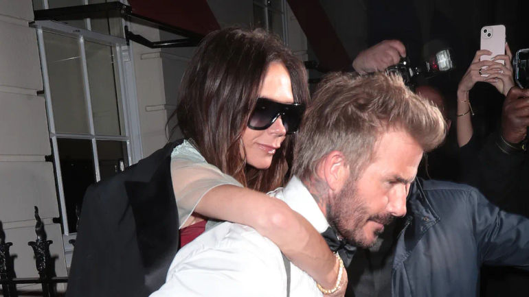 David Beckham Playfully Carries Victoria Beckham from Her Birthday Celebration