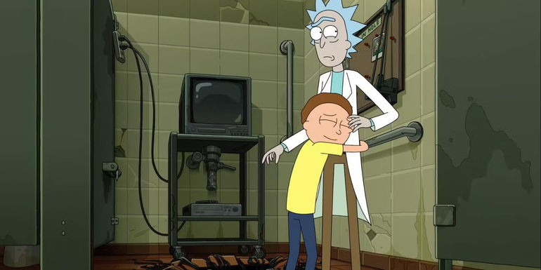 Morty hugs Rick in Rick and Morty