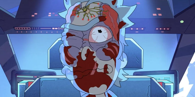 Rick Prime beaten and bloodied in Rick and Morty