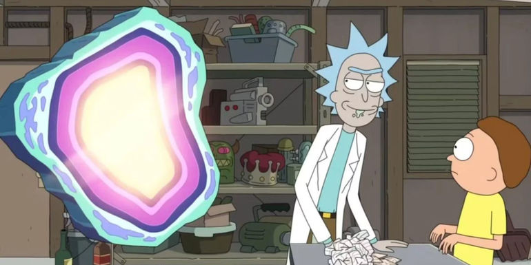 Rick and Morty with one of the Observers in Rick and Morty season 7, episode 6