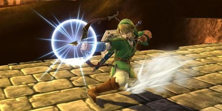 Link uses his Bow and Arrow in Super Smash Bros. Ultimate.