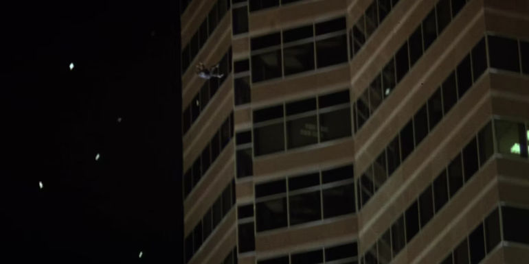 Hans Gruber falling to his death in Die Hard