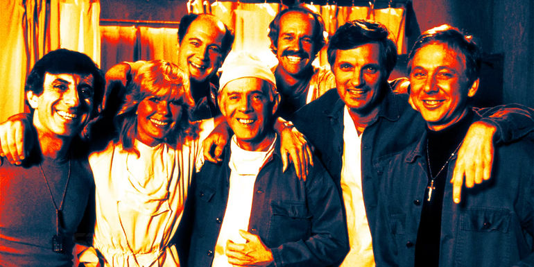 A saturated image of the MASH cast smiling for a photo