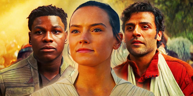 Rey, Finn, and Poe in The Rise of Skywalker.