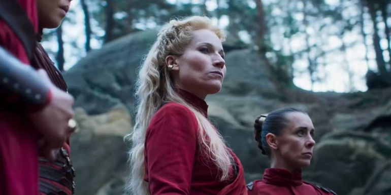 Liandrin and two other sisters of the Red Ajah in The Wheel of Time.