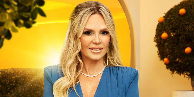 RHOC's Tamra Judge with a sunshine and orange tree behind her