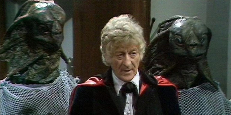 The Doctor flanked by two Sea Devils