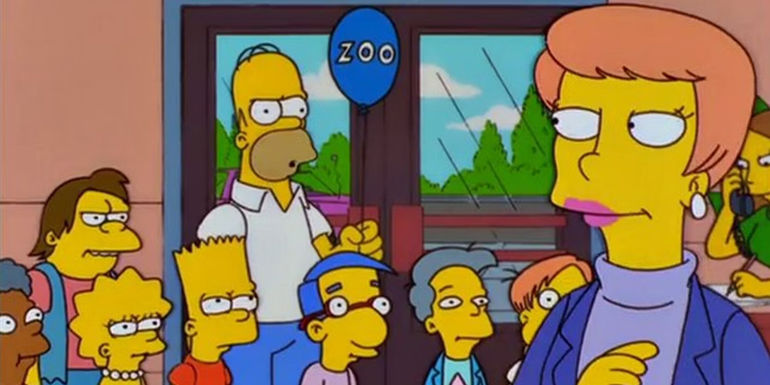 Homer talks to a tour guide in The Simpsons