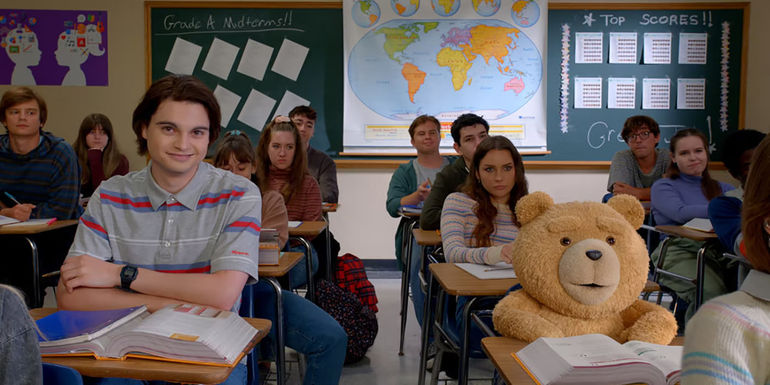 Max Burkholder and Seth MacFarlane in Ted