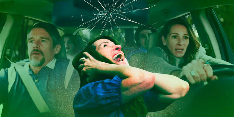 Composite image of Julia Roberts as Amanda Sandford and the rest of the family in Leave the World Behind