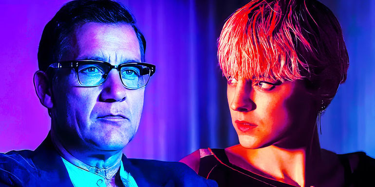 Clive Owen's Andy Ronson and Emma Corrin's Darby in A Murder at the End of the World