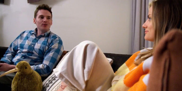 Cameron and Clare from MAFS Season 17 talking on a couch