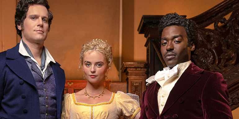 Jonathan Groff, Millie Gibson and Ncuti Gatwa in period costumes for Doctor Who