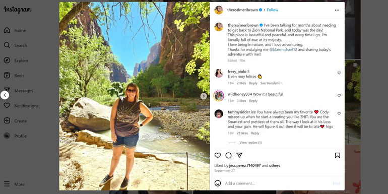 meri brown outside in utah in shorts sister wives