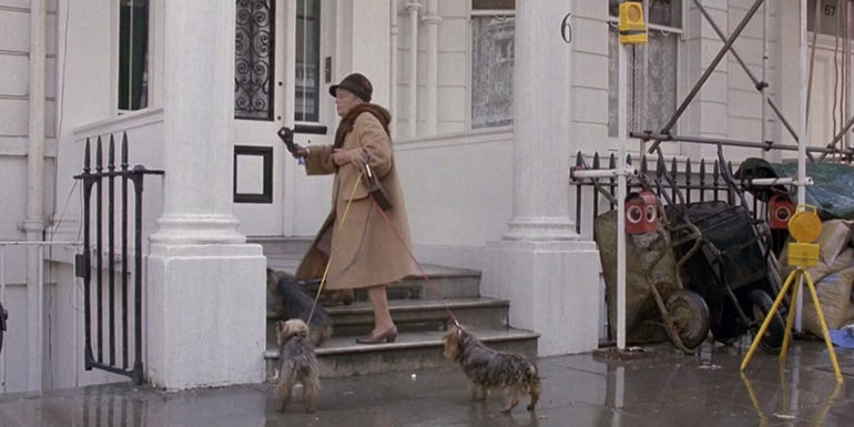 Mrs. Coady with her dogs in A Fish Called Wanda