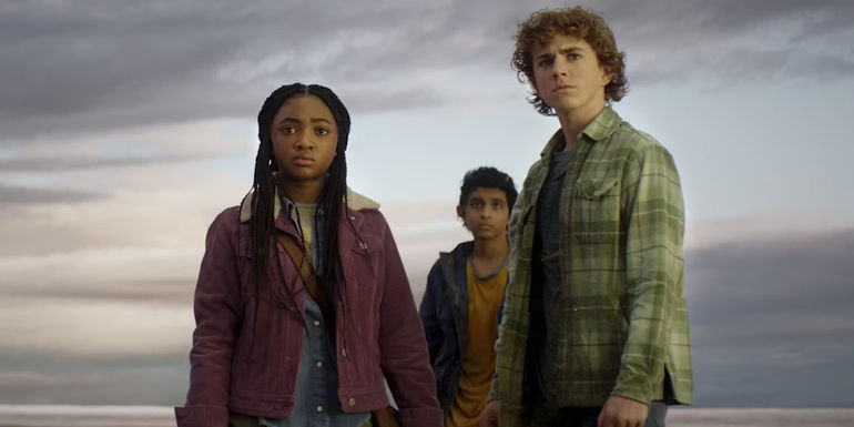 Leah Sava Jeffries, Aryan Simhardi, and Walker Scobell in Percy Jackson and the Olympians season 1
