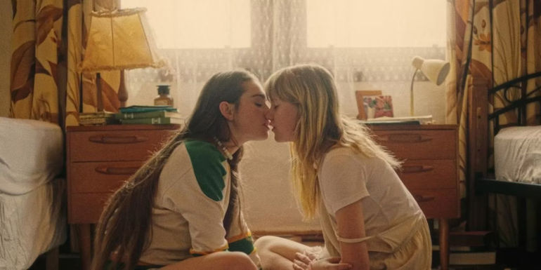 Claudia and Grace about to kiss in My First Summer 
