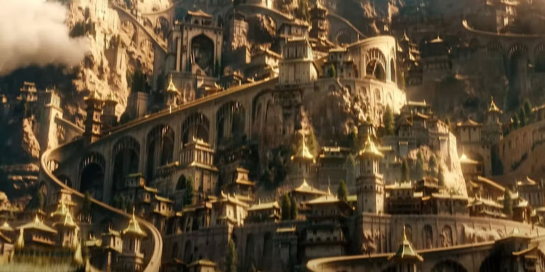 The tiered city of Omashu as seen in Netflix's Last Airbender