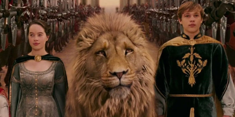 Peter and Susan's coronation, alongside Aslan, in the Chronicles of Narnia