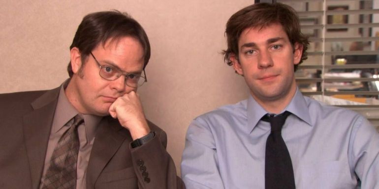 Rainn Wilson and John Krasinski as Dwight and Jim in The Office