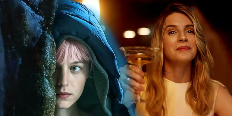 Emma Corrin as Darby and Brit Marling as Lee in A Murder at the End of the World