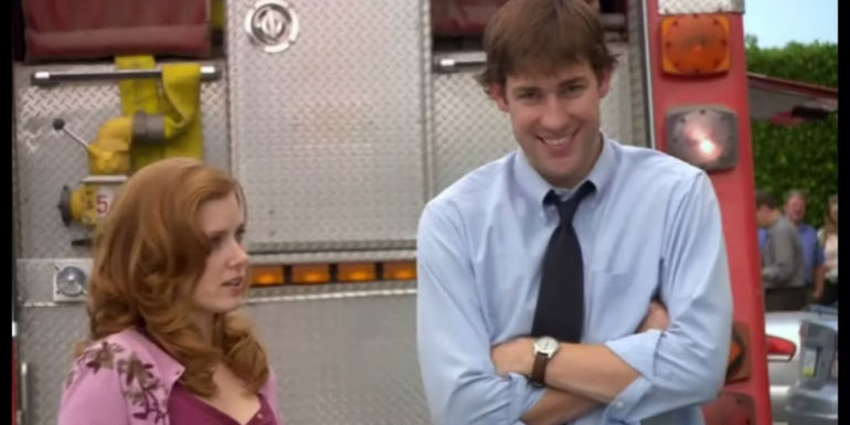 John Krasinski as Jim Halpert and Amy Adams as Katy playing Desert Island in The Office