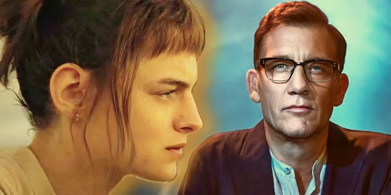 Emma Corrin as Darby and Clive Owen as Andy Ronson in A Murder at the End of the World