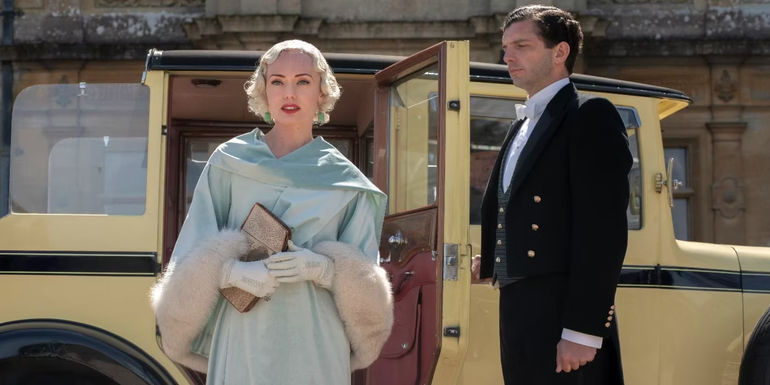 Myrna getting out of the car in Downton Abbey a New Era