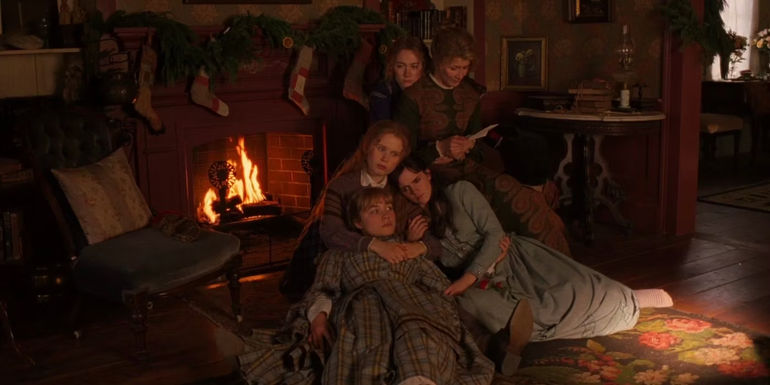 Amy, Beth, Meg, Jo, and Marmie in Little Women