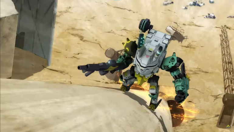 screenshot from Synduality Noir trailer for 2nd cours, with mecha Daisy Ogre Alter