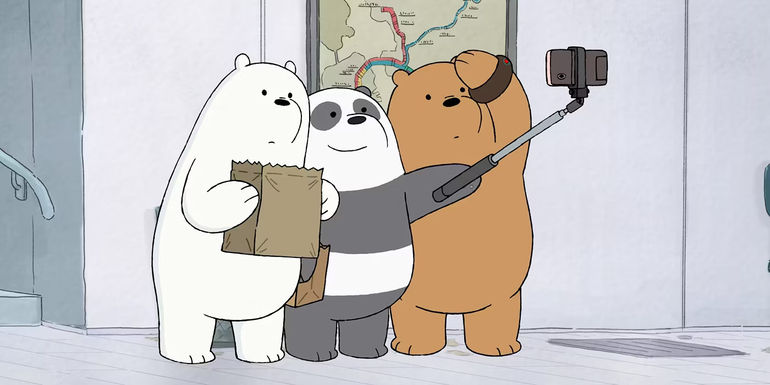 Ice Bear Panda and Grizzly taking a selfie in We Bare Bears