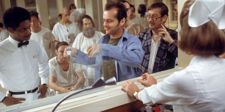Jack Nicholson and the cast of One Flew Over the Cuckoo's Nest.