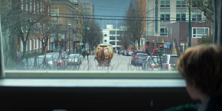 An Automaton Rhino walking through New York in Percy Jackson episode 1