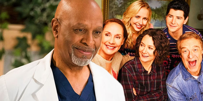 Custom image of James Pickens Jr in Grey's Anatomy beside the cast of The Conners