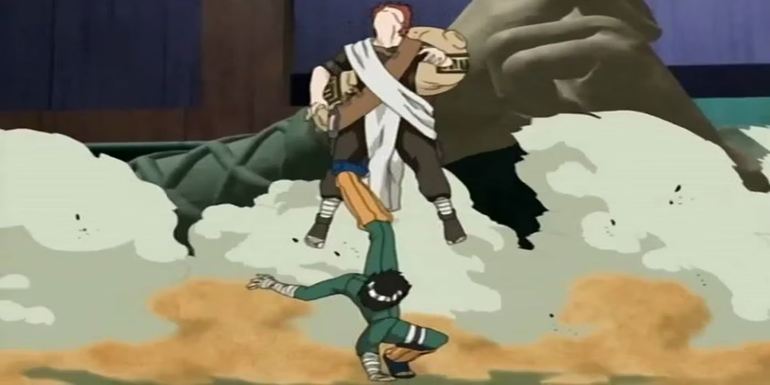 Lee vs Gaara during the Chunin Exams in Naruto