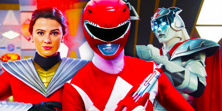 Power Rangers Cosmic Fury Amelia, Mighty Morphin Red Ranger, and a Morphin Master