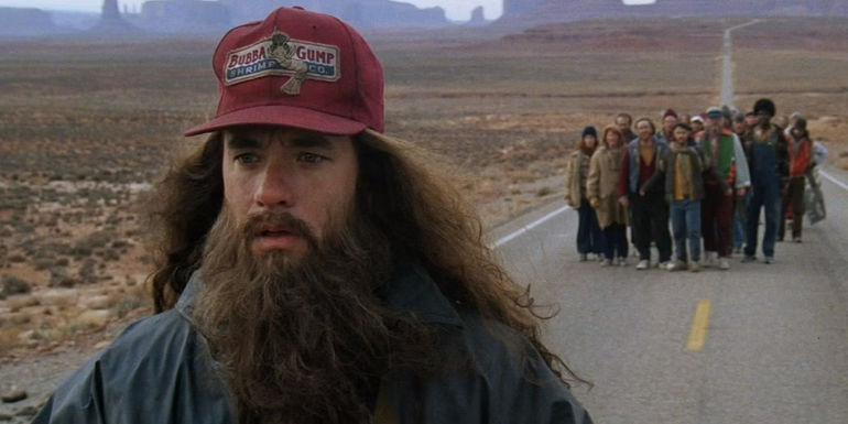 Forrest runs through the desert in Forrest Gump