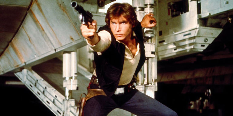 Han Solo with a blaster in Star Wars
