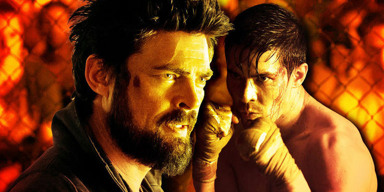 Karl Urban as Billy Butcher next to Lewis Tan as Cole Young