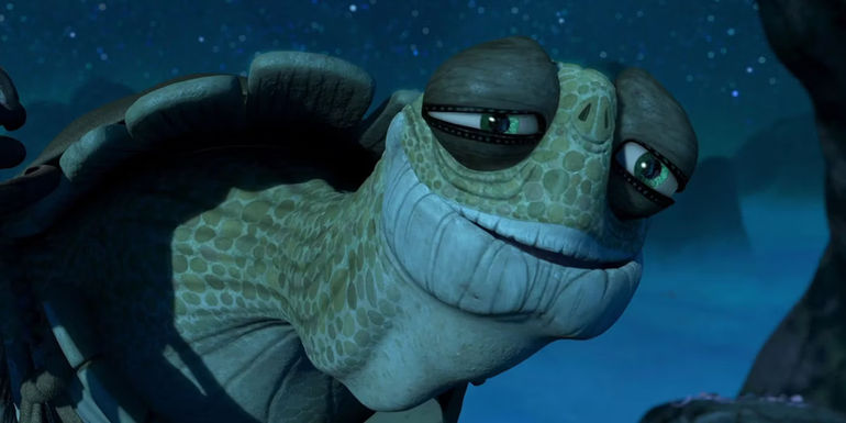 Oogway from Kung Fu Panda waves at camera