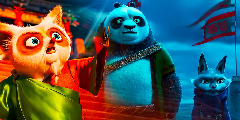 Shifu, Li Shan, and Zhen in Kung Fu Panda 4