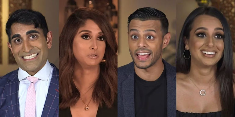 Four split images of crew members from Family Karma