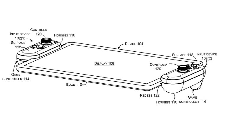 Microsoft adaptable input devices Nintendo Switch Joy-Con-like patent 1 - tablet drawing