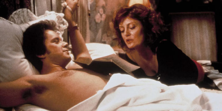 Annie with Ebby in bed in Bull Durham