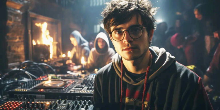 Dumbledore's Electrifying DJ Performance at Hogwarts' Mind-Blowing 90s Party - Unveiling Hyperrealistic Harry Potter Art!