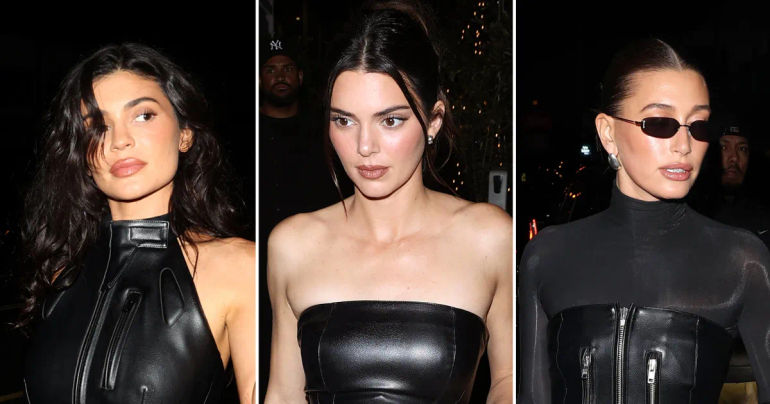 Kylie Jenner, Kendall Jenner, and Hailey Bieber Embrace their Inner Angels in Stylish Leather Ensembles