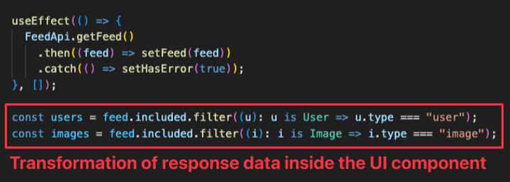 Screenshot of code that filters part of the response data based on the entity’s type field