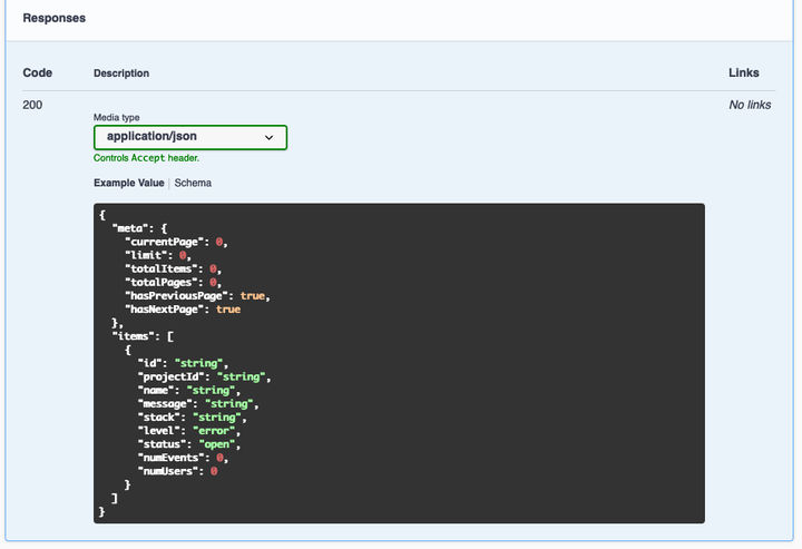 Example response in OpenAPI docs