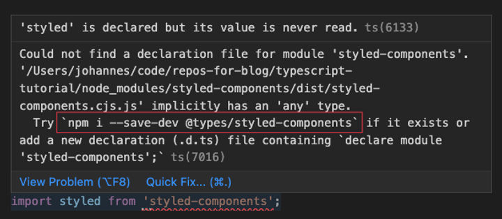 Many third-party libraries required additional types in the @types registry