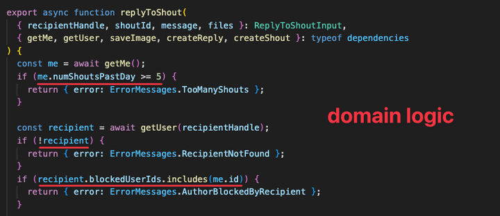 A screenshot of code highlighting domain logic